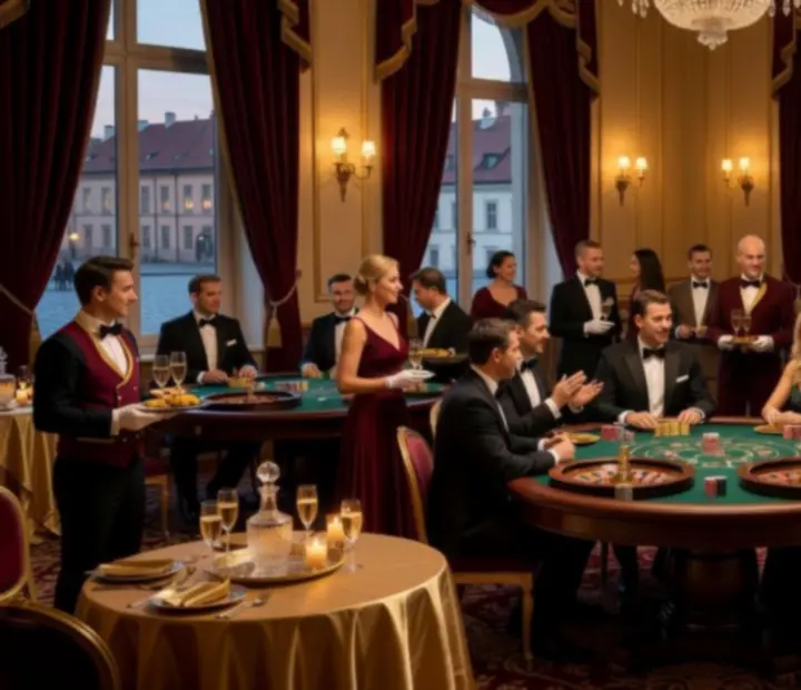 Hosté u kasinového stolu během elegantního večírku Obzoria